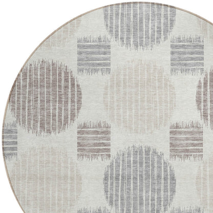 Tabselect Home Line 8' Ivory Brown And Gray Round Geometric Washable Indoor Outdoor Area Rug