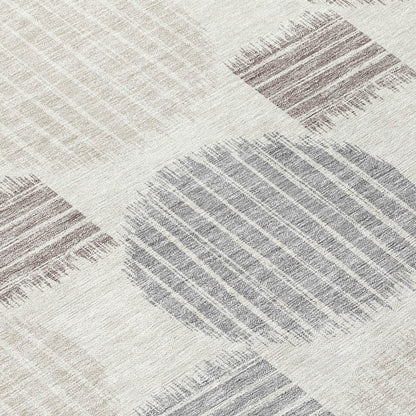 Tabselect Home Line 8' Ivory Brown And Gray Round Geometric Washable Indoor Outdoor Area Rug
