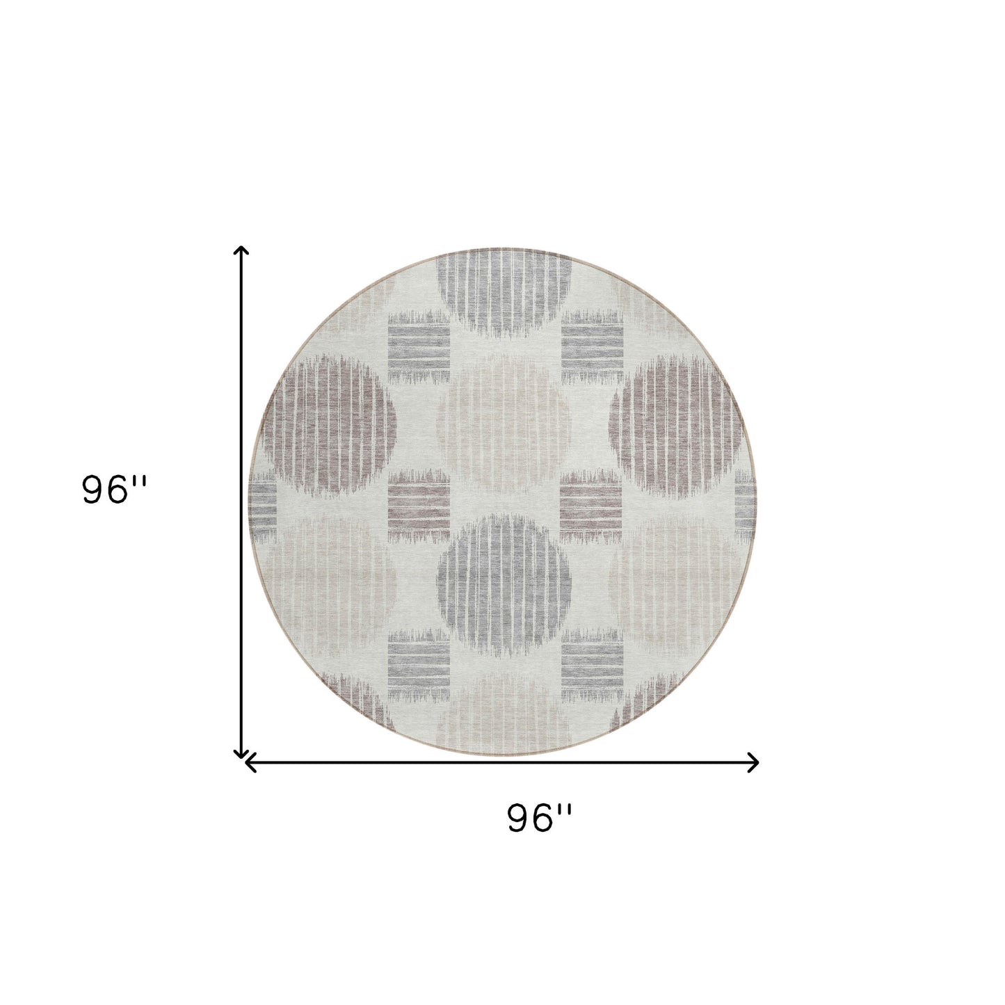 Tabselect Home Line 8' Ivory Brown And Gray Round Geometric Washable Indoor Outdoor Area Rug