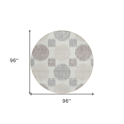 Tabselect Home Line 8' Ivory Brown And Gray Round Geometric Washable Indoor Outdoor Area Rug