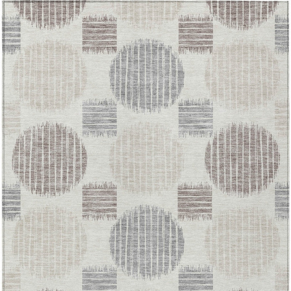 Tabselect Home Line 8' X 10' Ivory Brown And Gray Geometric Washable Indoor Outdoor Area Rug