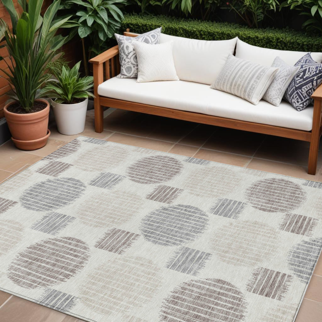 Tabselect Home Line 8' X 10' Ivory Brown And Gray Geometric Washable Indoor Outdoor Area Rug