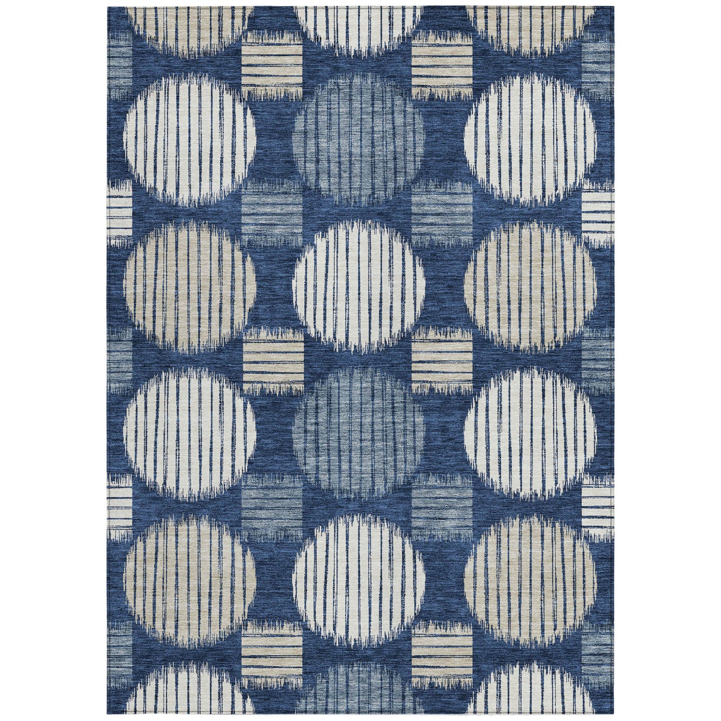 Tabselect Home Line 5' X 8' Navy Blue And Ivory Geometric Washable Indoor Outdoor Area Rug