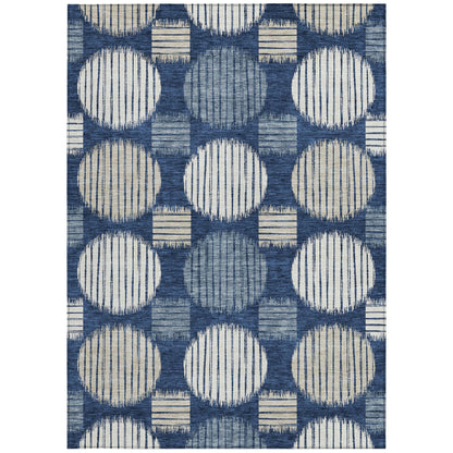 Tabselect Home Line 5' X 8' Navy Blue And Ivory Geometric Washable Indoor Outdoor Area Rug