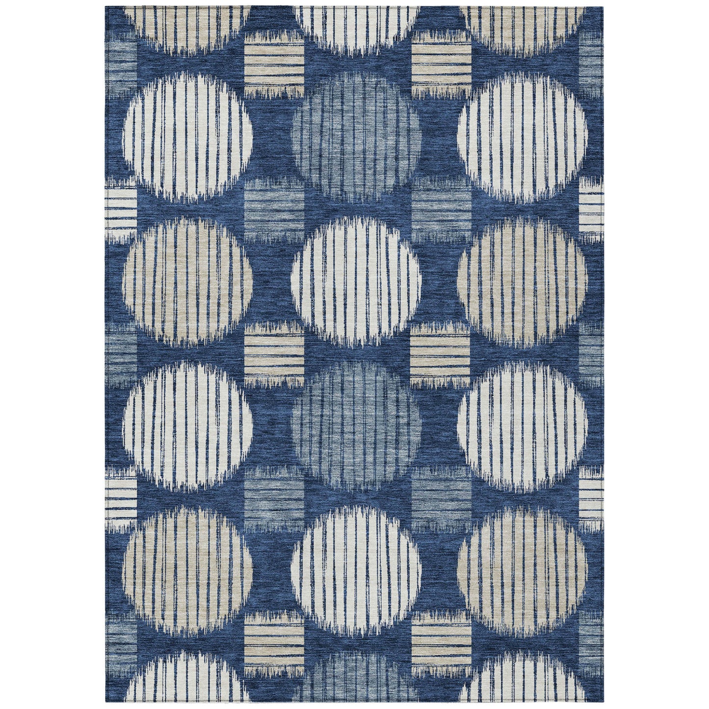 Tabselect Home Line 5' X 8' Navy Blue And Ivory Geometric Washable Indoor Outdoor Area Rug