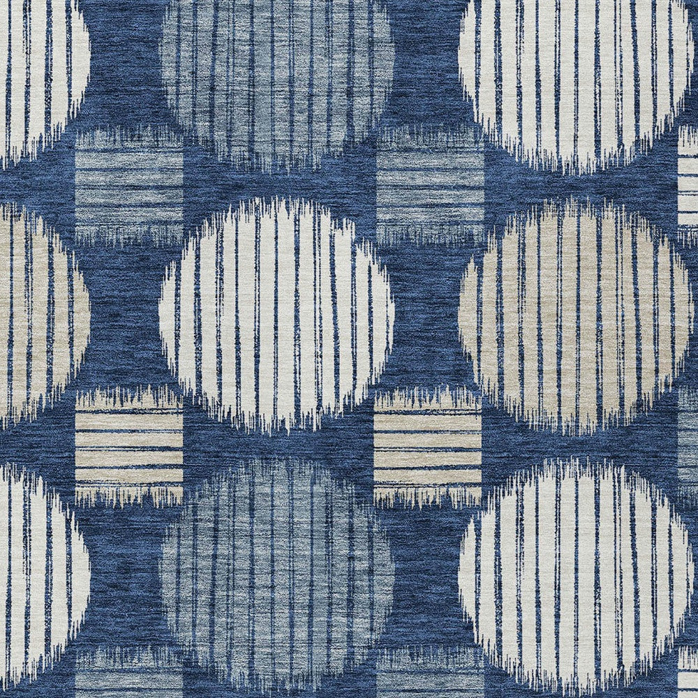 Tabselect Home Line 5' X 8' Navy Blue And Ivory Geometric Washable Indoor Outdoor Area Rug