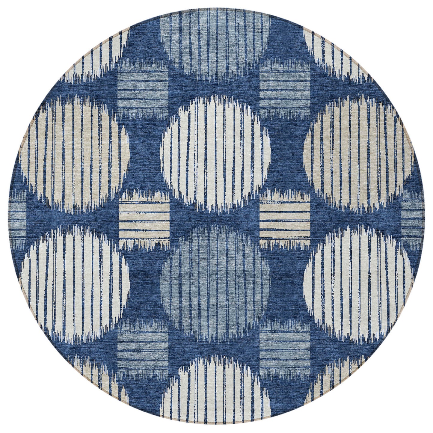 Tabselect Home Line 8' Navy Blue And Ivory Round Geometric Washable Indoor Outdoor Area Rug
