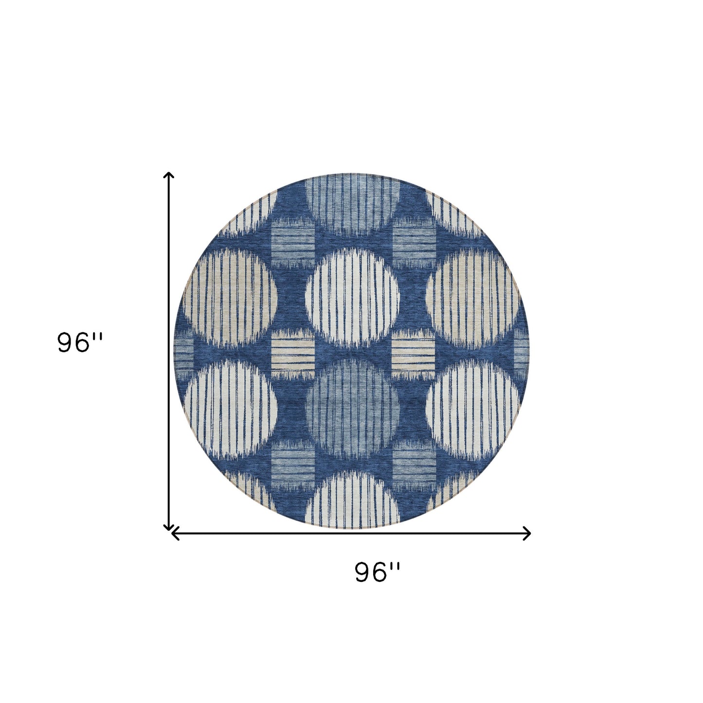 Tabselect Home Line 8' Navy Blue And Ivory Round Geometric Washable Indoor Outdoor Area Rug