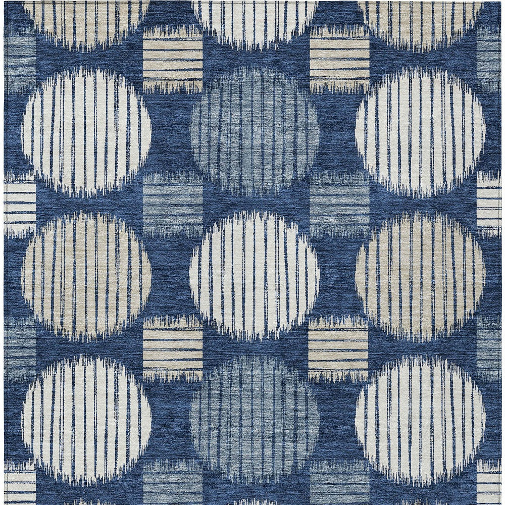Tabselect Home Line 8' X 10' Navy Blue And Ivory Geometric Washable Indoor Outdoor Area Rug