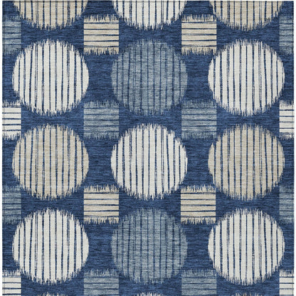 Tabselect Home Line 8' X 10' Navy Blue And Ivory Geometric Washable Indoor Outdoor Area Rug