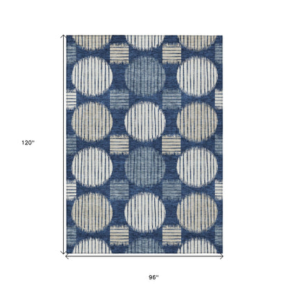 Tabselect Home Line 8' X 10' Navy Blue And Ivory Geometric Washable Indoor Outdoor Area Rug