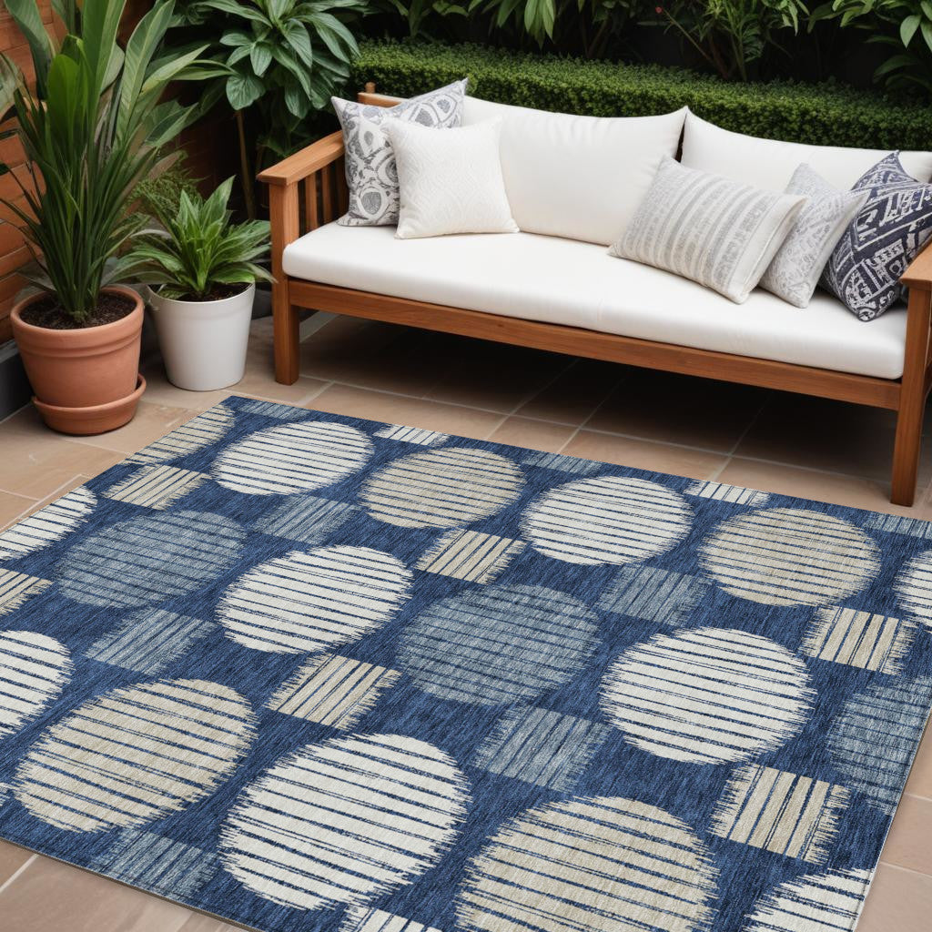 Tabselect Home Line 8' X 10' Navy Blue And Ivory Geometric Washable Indoor Outdoor Area Rug