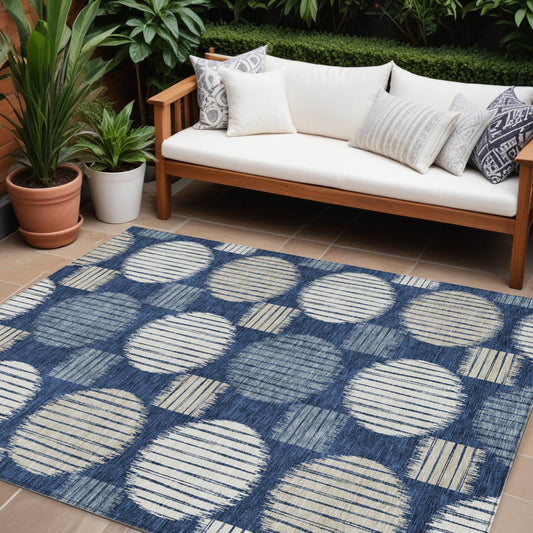 Tabselect Home Line 8' X 10' Navy Blue And Ivory Geometric Washable Indoor Outdoor Area Rug