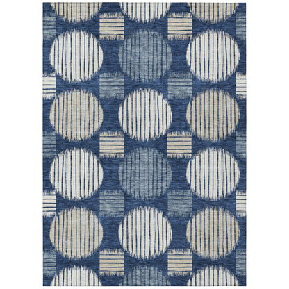 Tabselect Home Line 8' X 10' Navy Blue And Ivory Geometric Washable Indoor Outdoor Area Rug