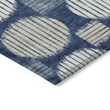 Tabselect Home Line 8' X 10' Navy Blue And Ivory Geometric Washable Indoor Outdoor Area Rug