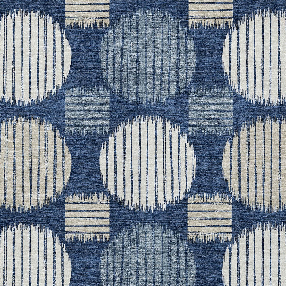 Tabselect Home Line 8' X 10' Navy Blue And Ivory Geometric Washable Indoor Outdoor Area Rug