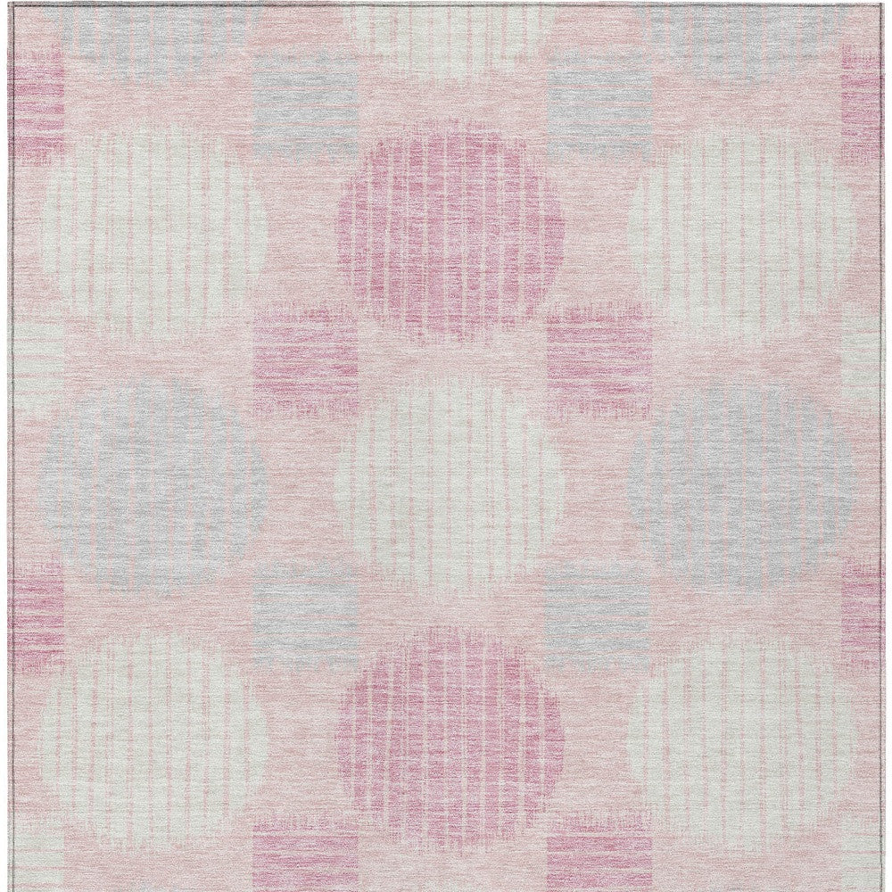 Tabselect Home Line 5' X 8' Pink Gray And Ivory Geometric Washable Indoor Outdoor Area Rug