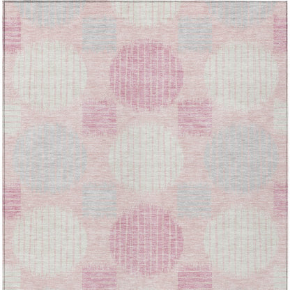 Tabselect Home Line 5' X 8' Pink Gray And Ivory Geometric Washable Indoor Outdoor Area Rug