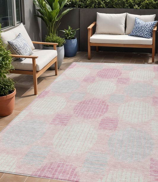 Tabselect Home Line 5' X 8' Pink Gray And Ivory Geometric Washable Indoor Outdoor Area Rug