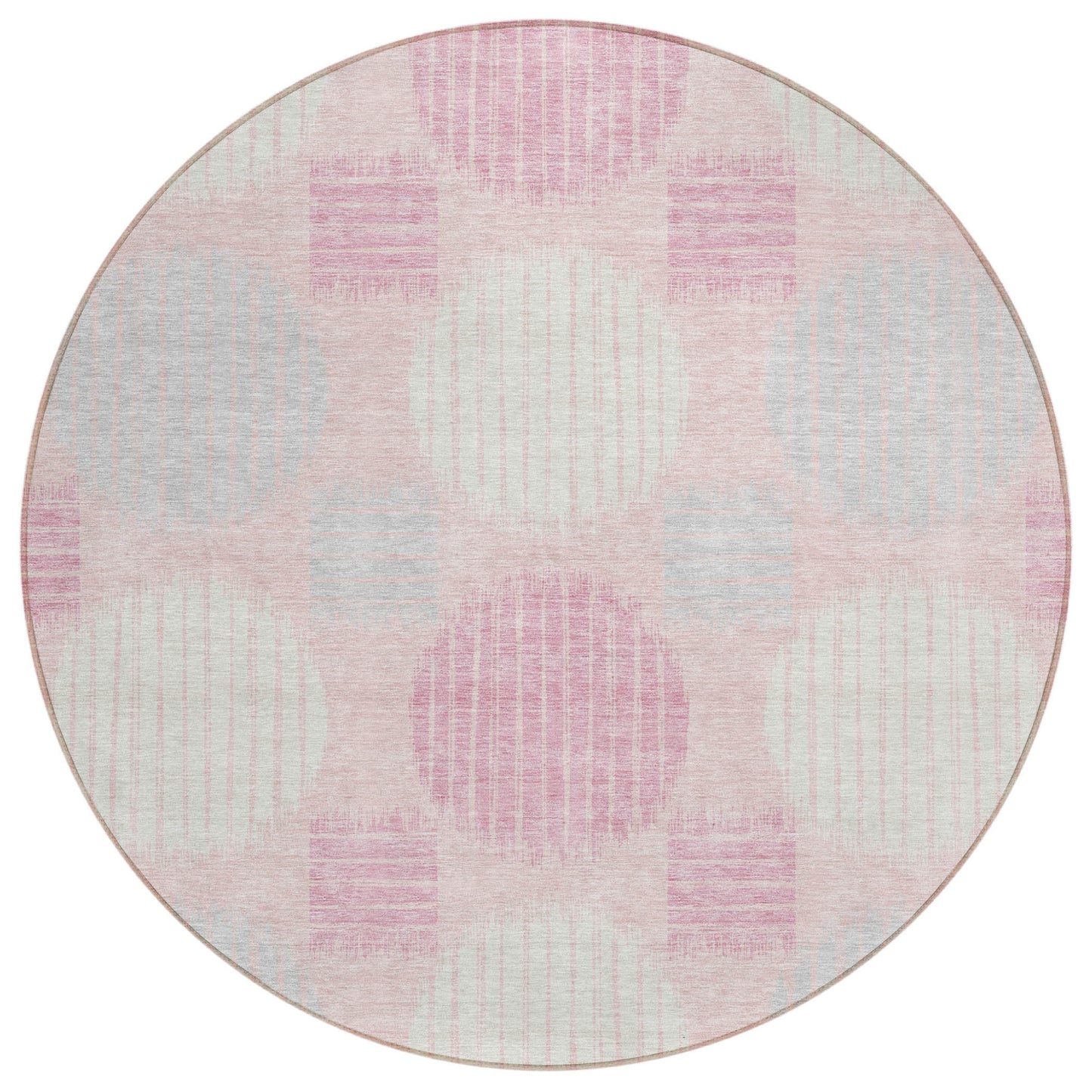 Tabselect Home Line 8' Pink Gray And Ivory Round Geometric Washable Indoor Outdoor Area Rug
