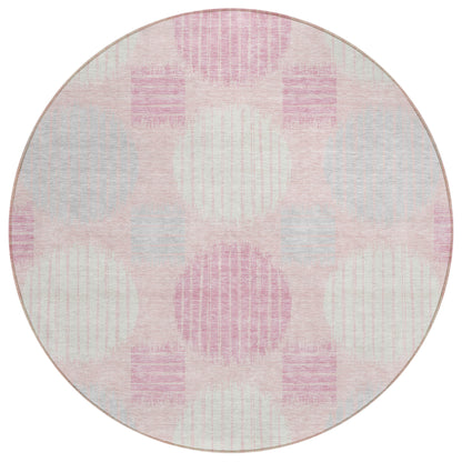Tabselect Home Line 8' Pink Gray And Ivory Round Geometric Washable Indoor Outdoor Area Rug
