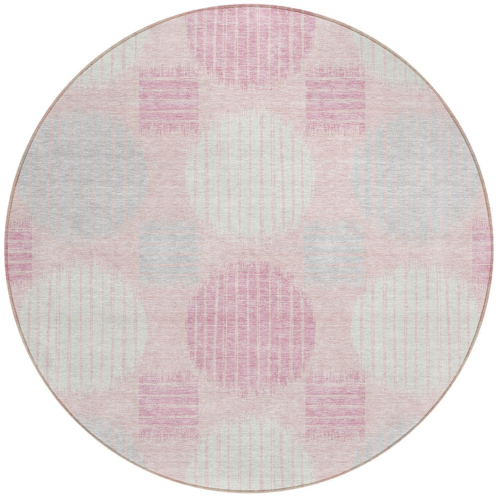 Tabselect Home Line 8' Pink Gray And Ivory Round Geometric Washable Indoor Outdoor Area Rug