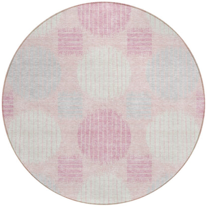 Tabselect Home Line 8' Pink Gray And Ivory Round Geometric Washable Indoor Outdoor Area Rug