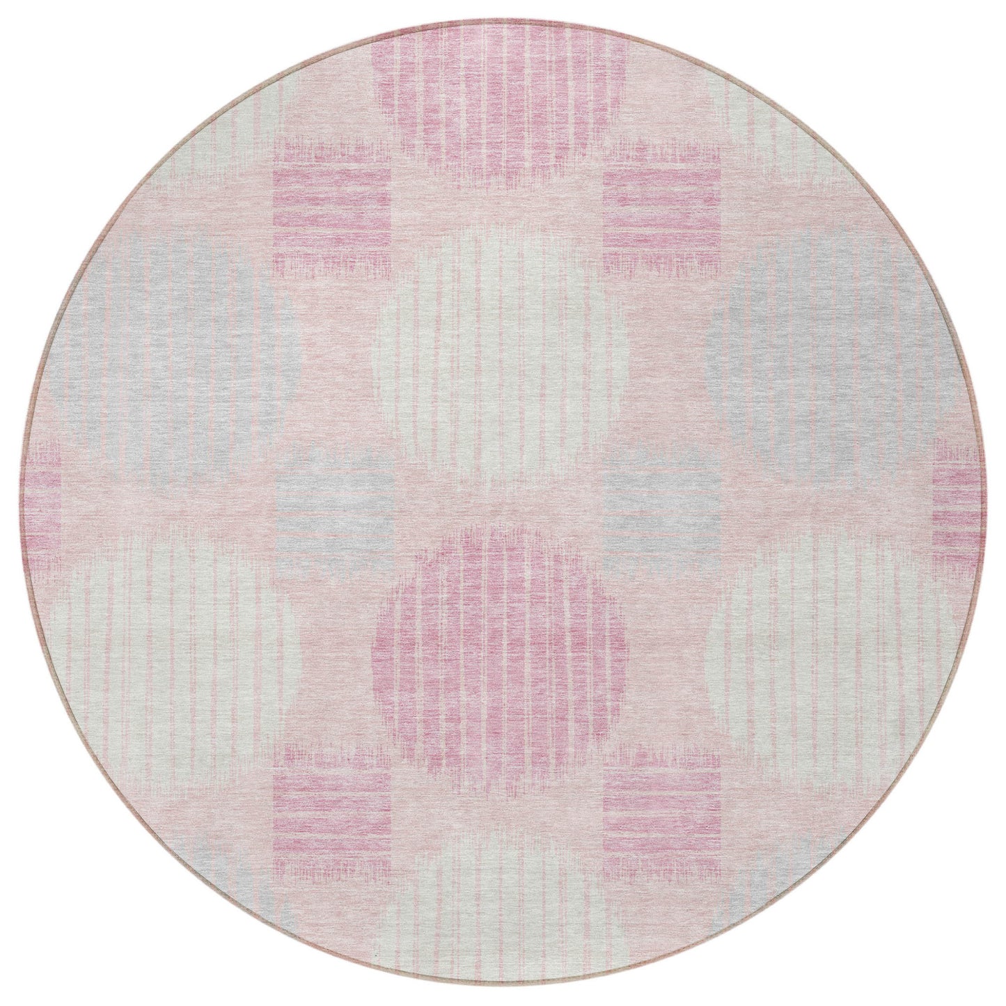 Tabselect Home Line 8' Pink Gray And Ivory Round Geometric Washable Indoor Outdoor Area Rug