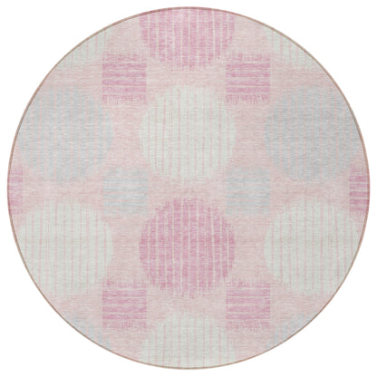 Tabselect Home Line 8' Pink Gray And Ivory Round Geometric Washable Indoor Outdoor Area Rug