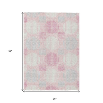 Tabselect Home Line 8' X 10' Pink Gray And Ivory Geometric Washable Indoor Outdoor Area Rug