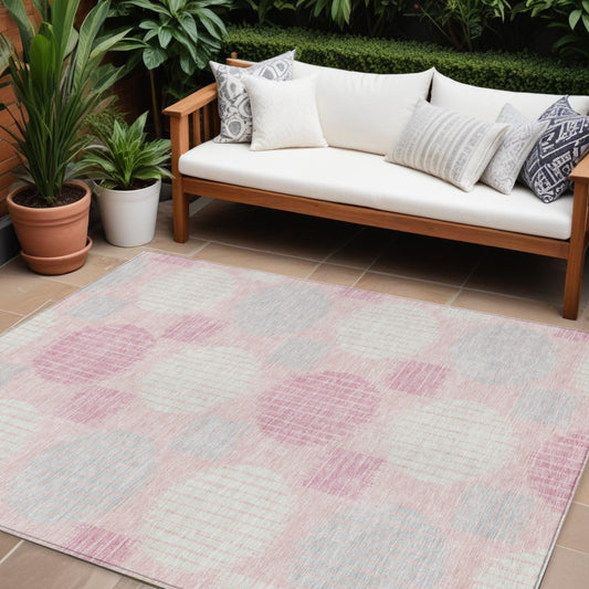 Tabselect Home Line 8' X 10' Pink Gray And Ivory Geometric Washable Indoor Outdoor Area Rug