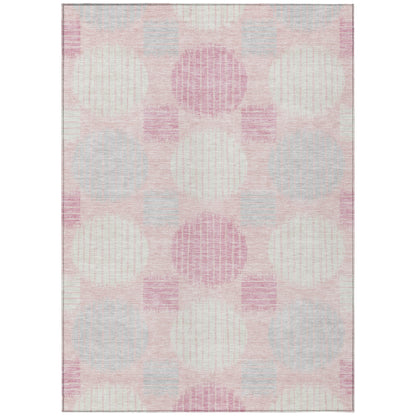 Tabselect Home Line 8' X 10' Pink Gray And Ivory Geometric Washable Indoor Outdoor Area Rug