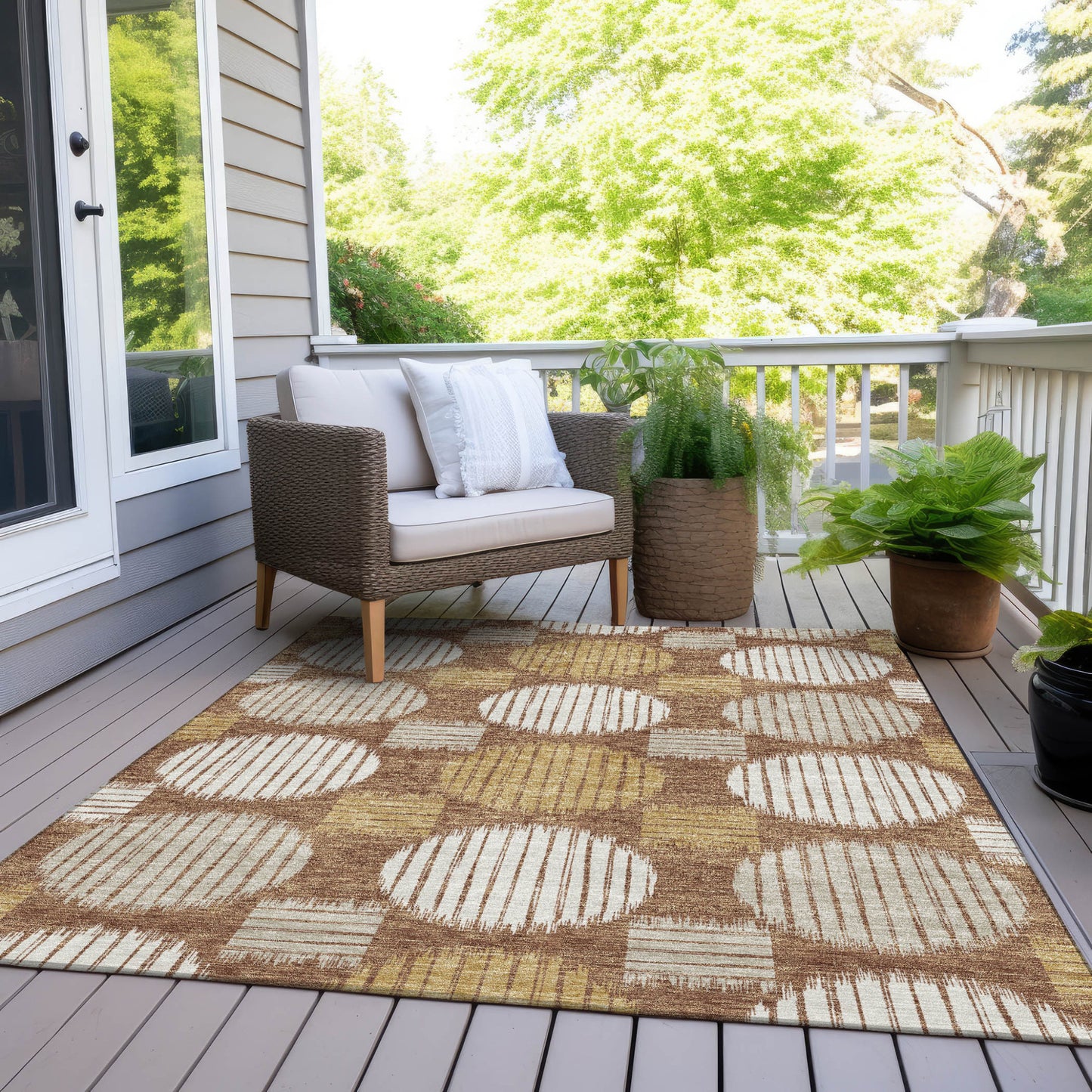 Tabselect Home Line 5' X 8' Brown Beige And Ivory Geometric Washable Indoor Outdoor Area Rug