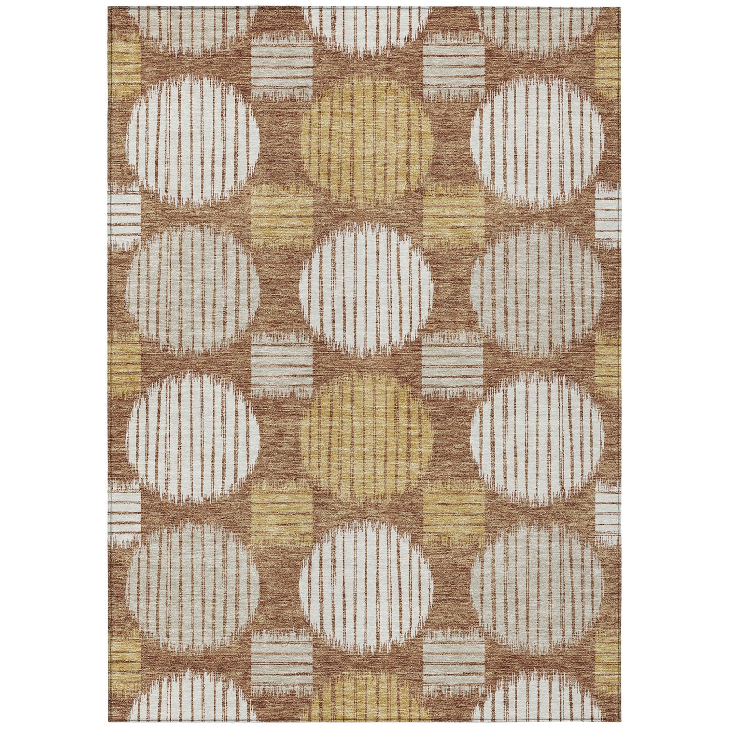 Tabselect Home Line 5' X 8' Brown Beige And Ivory Geometric Washable Indoor Outdoor Area Rug