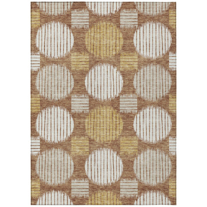 Tabselect Home Line 5' X 8' Brown Beige And Ivory Geometric Washable Indoor Outdoor Area Rug