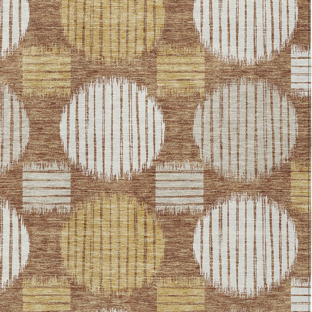 Tabselect Home Line 5' X 8' Brown Beige And Ivory Geometric Washable Indoor Outdoor Area Rug