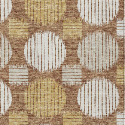 Tabselect Home Line 5' X 8' Brown Beige And Ivory Geometric Washable Indoor Outdoor Area Rug