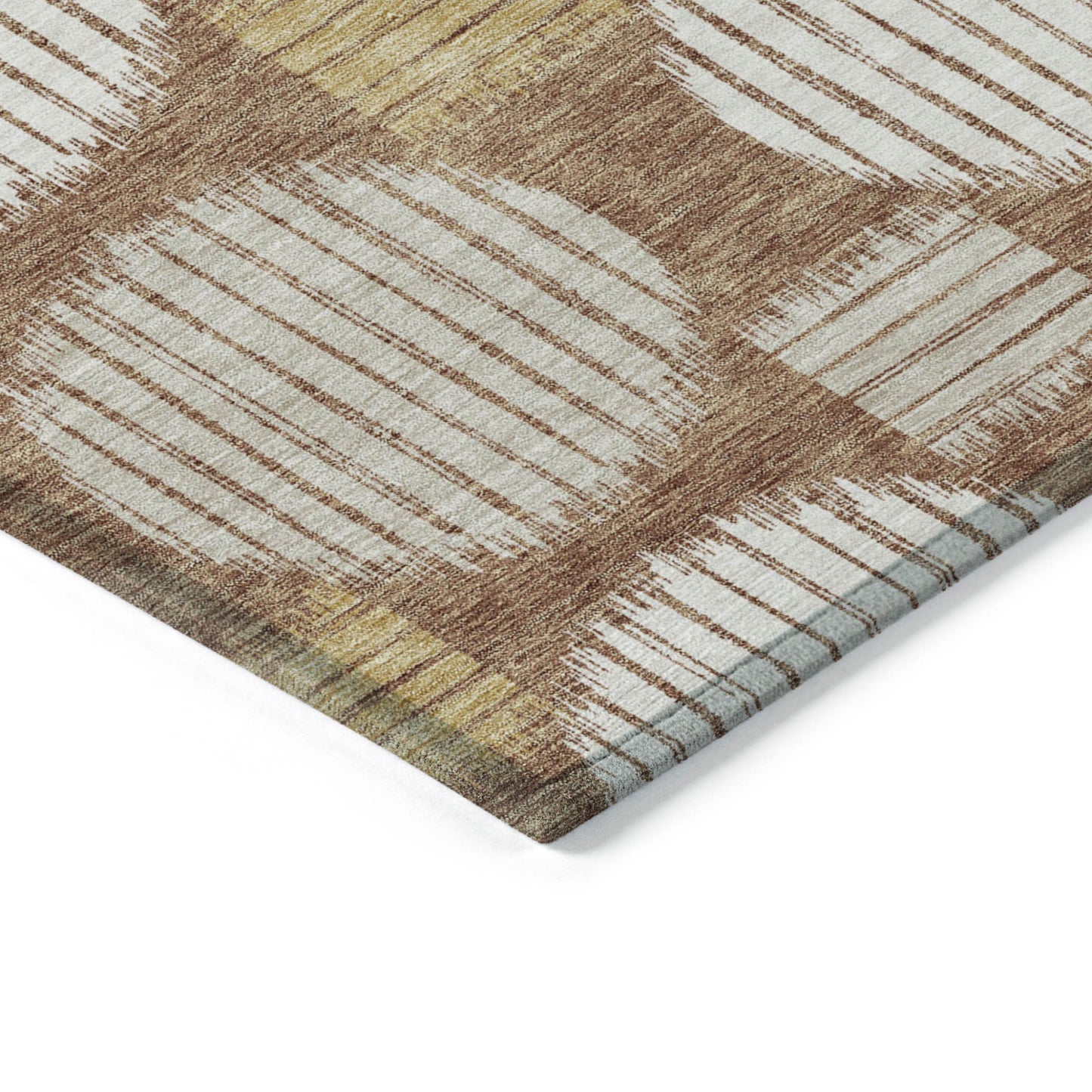 Tabselect Home Line 5' X 8' Brown Beige And Ivory Geometric Washable Indoor Outdoor Area Rug