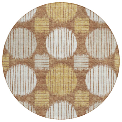 Tabselect Home Line 8' Brown Beige And Ivory Round Geometric Washable Indoor Outdoor Area Rug