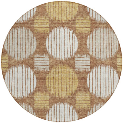 Tabselect Home Line 8' Brown Beige And Ivory Round Geometric Washable Indoor Outdoor Area Rug