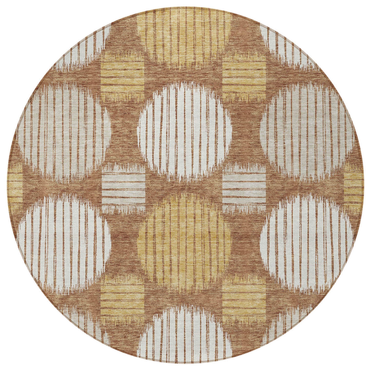 Tabselect Home Line 8' Brown Beige And Ivory Round Geometric Washable Indoor Outdoor Area Rug