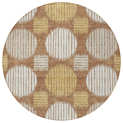 Tabselect Home Line 8' Brown Beige And Ivory Round Geometric Washable Indoor Outdoor Area Rug