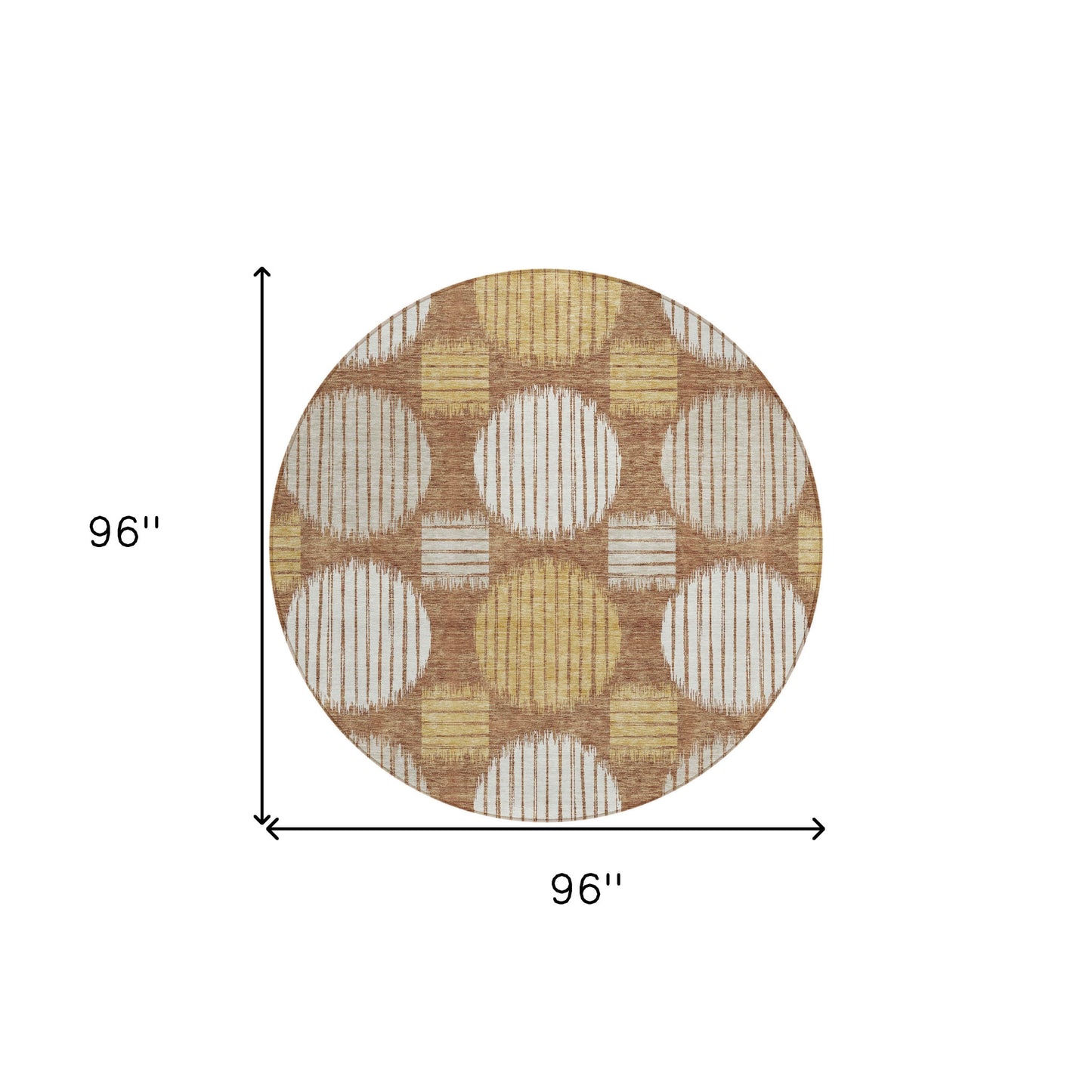 Tabselect Home Line 8' Brown Beige And Ivory Round Geometric Washable Indoor Outdoor Area Rug