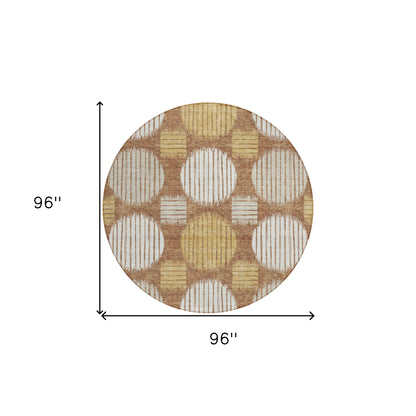 Tabselect Home Line 8' Brown Beige And Ivory Round Geometric Washable Indoor Outdoor Area Rug