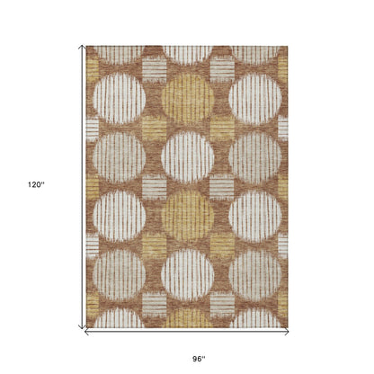 Tabselect Home Line 8' X 10' Brown Beige And Ivory Geometric Washable Indoor Outdoor Area Rug