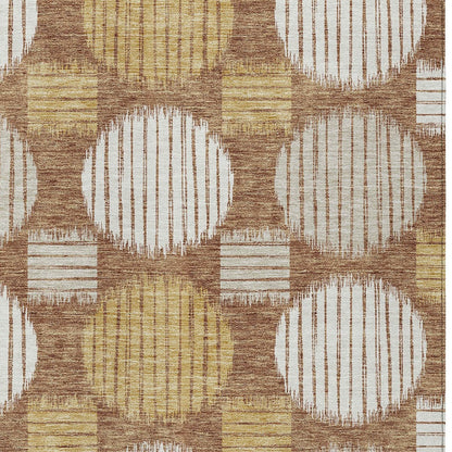 Tabselect Home Line 8' X 10' Brown Beige And Ivory Geometric Washable Indoor Outdoor Area Rug