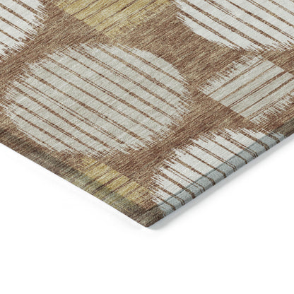 Tabselect Home Line 8' X 10' Brown Beige And Ivory Geometric Washable Indoor Outdoor Area Rug
