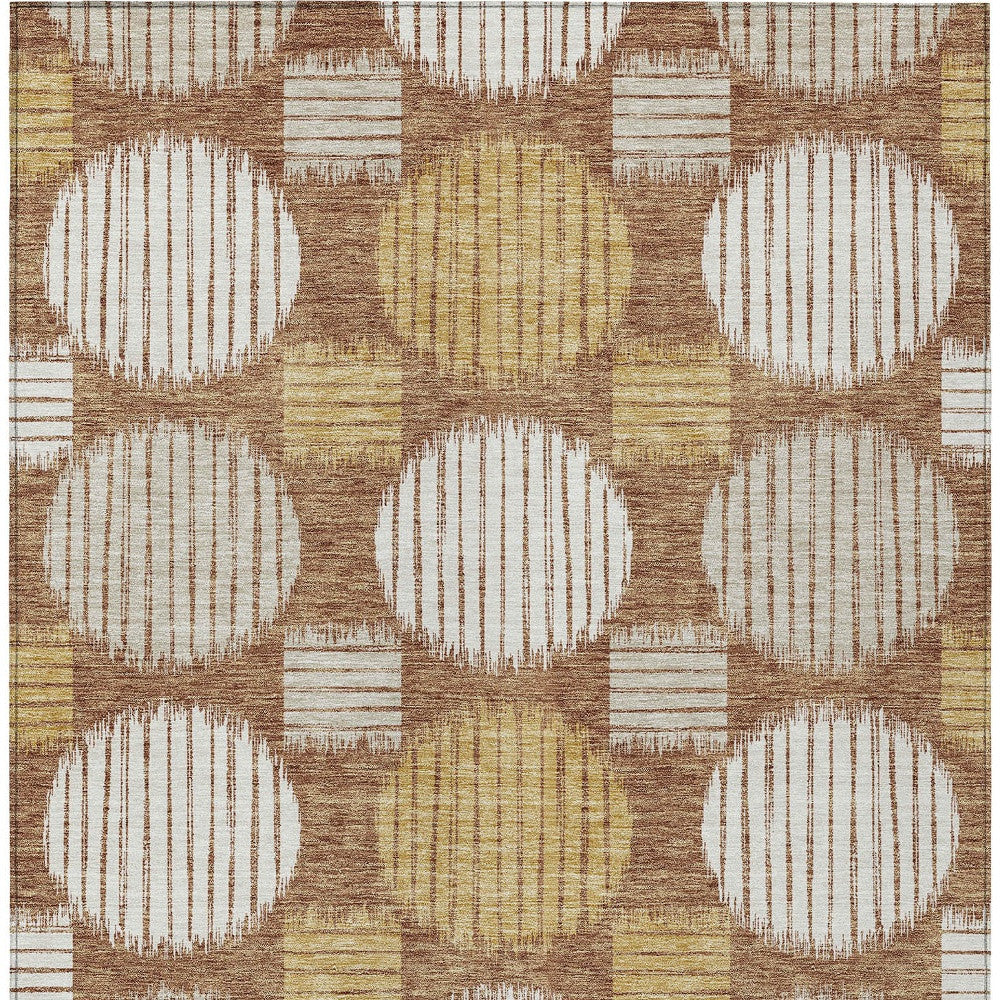 Tabselect Home Line 8' X 10' Brown Beige And Ivory Geometric Washable Indoor Outdoor Area Rug