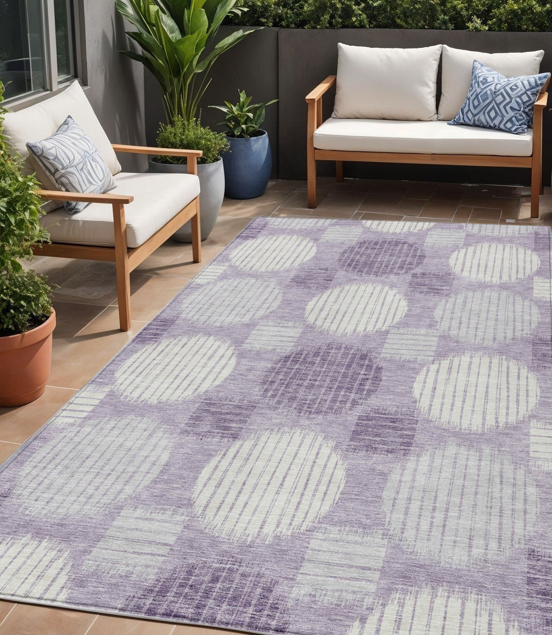 Tabselect Home Line 5' X 8' Purple And Ivory Geometric Washable Indoor Outdoor Area Rug