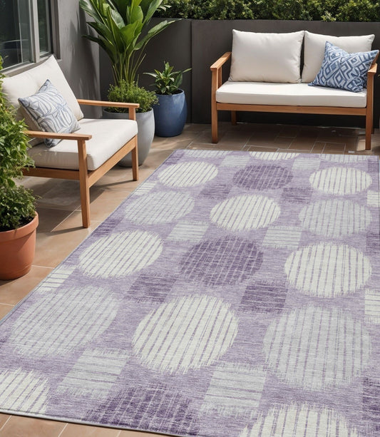 Tabselect Home Line 5' X 8' Purple And Ivory Geometric Washable Indoor Outdoor Area Rug